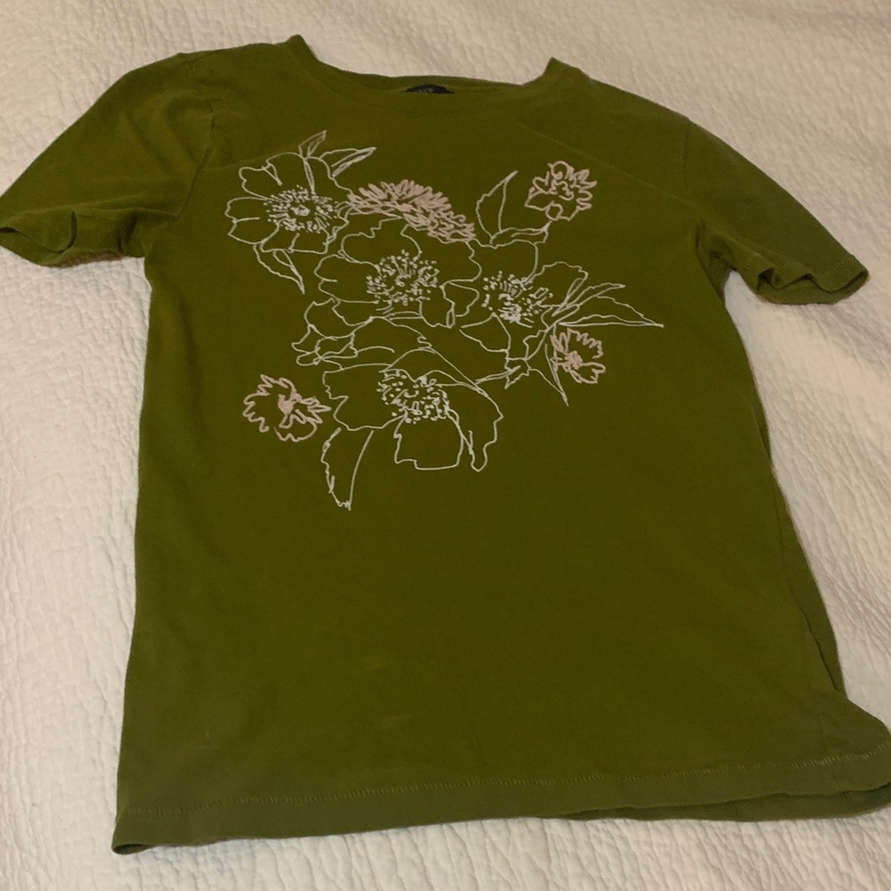 J. Crew Olive Green Tee with Floral Design